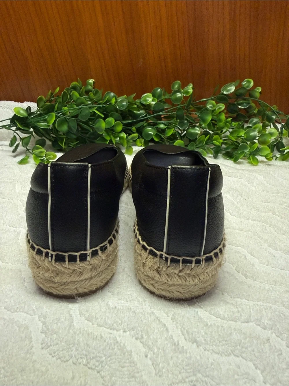 NWOB! Everlane Black Leather Espadrille Flats with Jute Trim - Picture 6 of 11